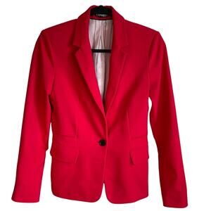 Express Red Blazer Single Button Pockets Sz 4 Lined Notched Lapel Career Office